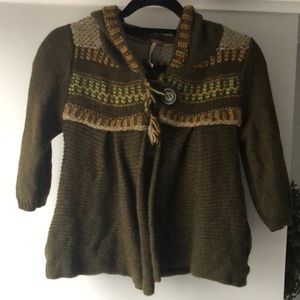 Free People Wool Olive Green Hooded 3/4 Sleeve - S